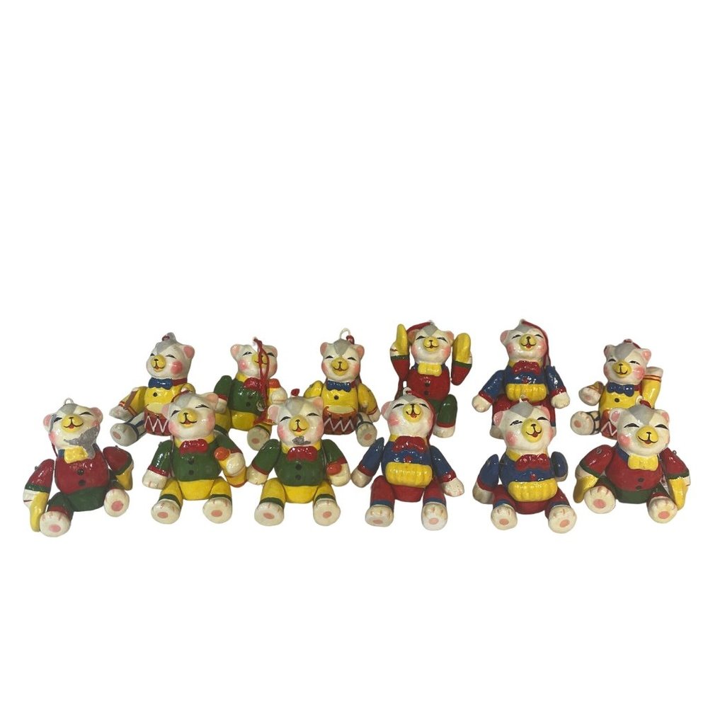 Vintage Set of 12 Bear Band Composition Ornaments